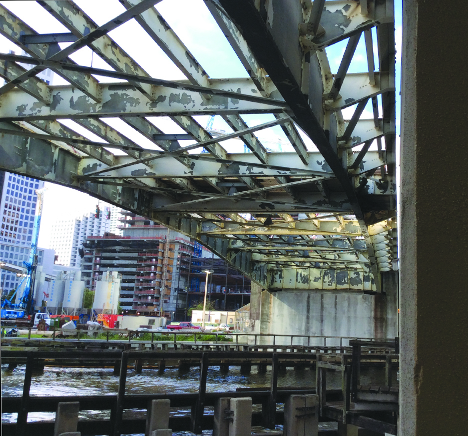 Fig. 2: The underside of the bridge span showing the existing coating failure