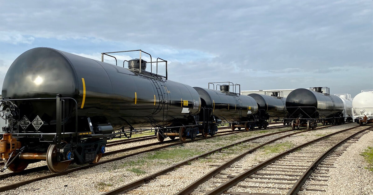 These tank cars are coated with a 100% solids epoxy coating.