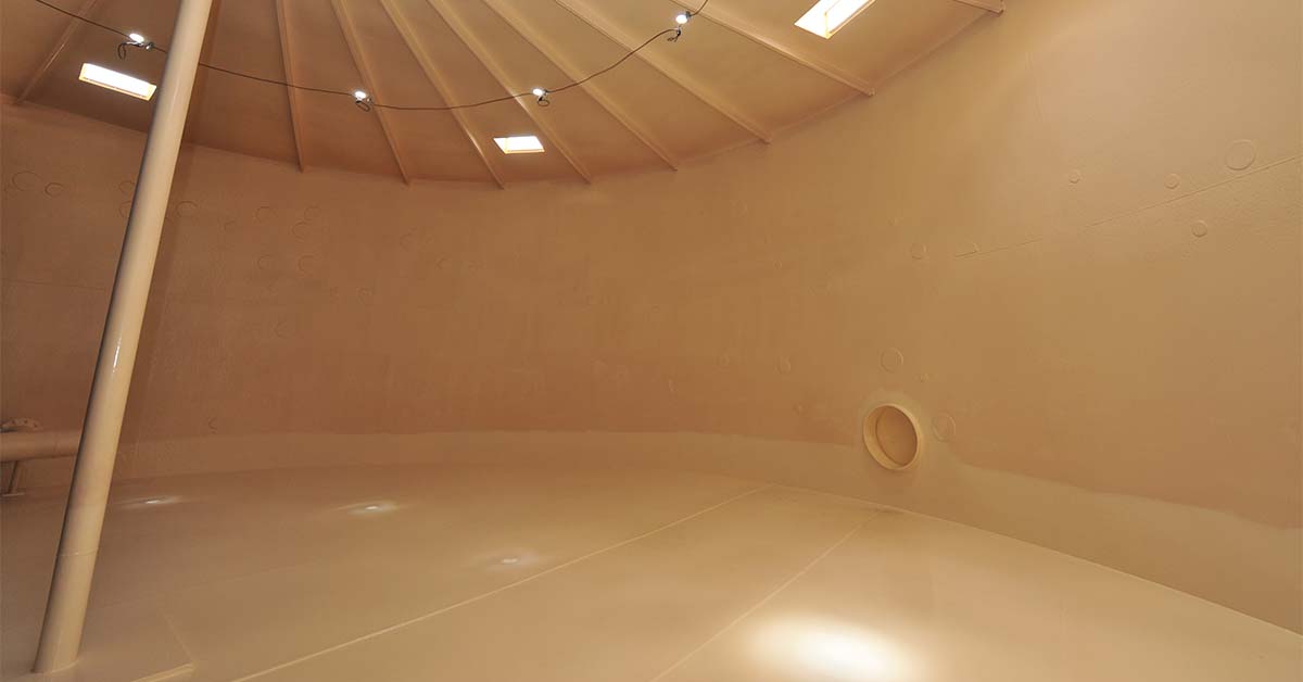 Interior of a steel water tank with lining.