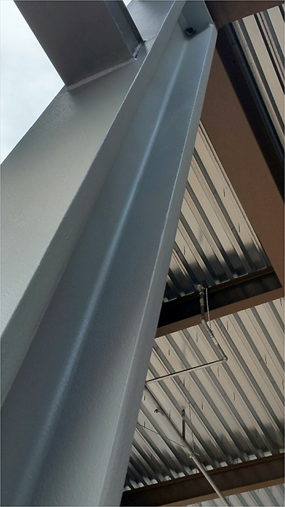 Epoxy intumescent applied to exterior structural supports
